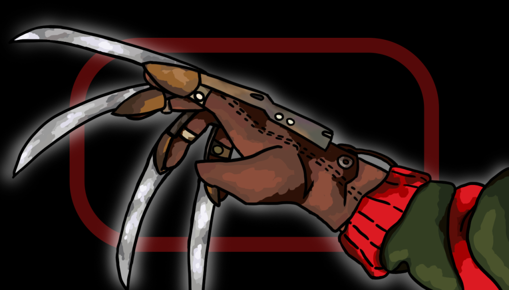 Piirroskuva kädestä, jossa sormet ovat teräviä metallisia.